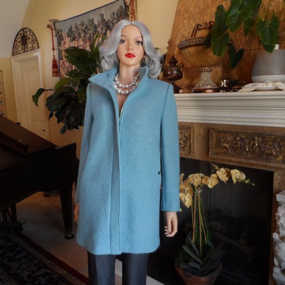 New Ann Taylor Sky Blue Wool Blend Pea Coat Size PL - Picture 1 of 16